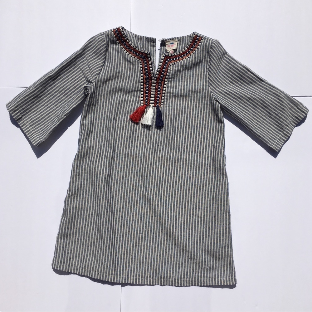 Hayden girls striped dress/tunic tassels 7/8